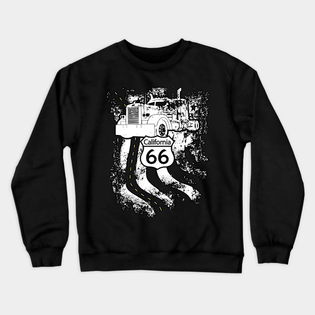 California Route 66 Big Rig Truck and American Flag Crewneck Sweatshirt by Xeire